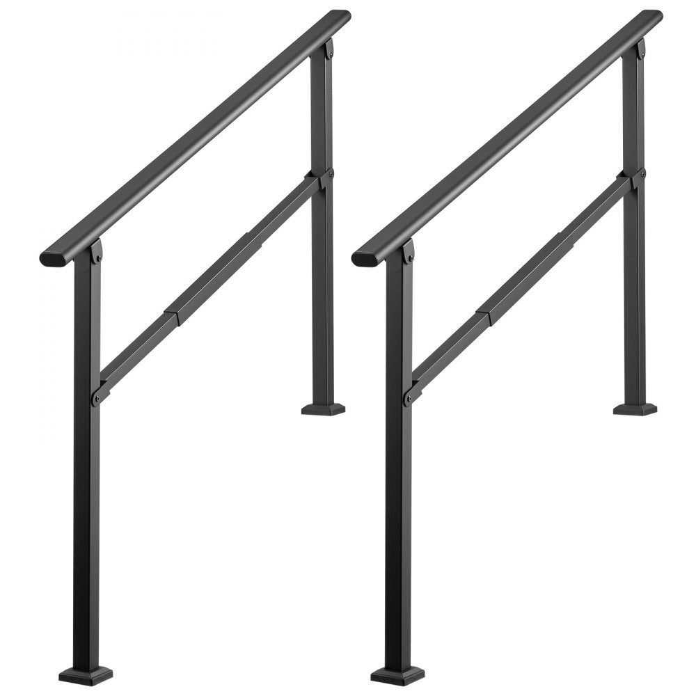 VEVOR Handrails for Outdoor Steps, 3-5 Step 2 Pack Stair Hand Rail Kit, Black Square Tube Stair Rails for Seniors, Concrete Steps & Porch & Deck, Heavy-Duty Steel Railings with Installation Kit
