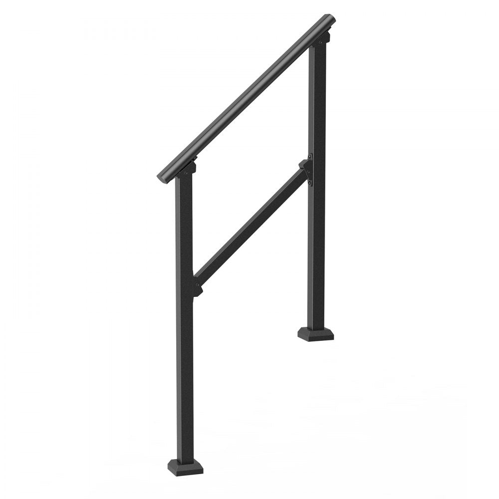 VEVOR Handrails for Outdoor Steps, 2-3 Step Stair Hand Rail Kit, Transitional Carbon Steel Railings with Installation Kit, Stair Rails for Seniors, Concrete Steps & Porch & Deck, Black Square Tube