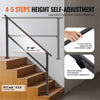VEVOR Handrails for Outdoor Steps, 4-5 Step Stair Hand Rail Kit, Transitional Carbon Steel Railings with Installation Kit, Stair Rails for Seniors, Concrete Steps & Porch & Deck, Black Square Tube