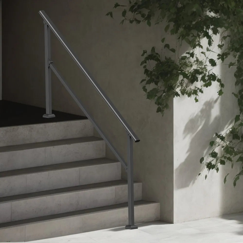 VEVOR Handrails for Outdoor Steps, 5 Step Stair Hand Rail Kit, Transitional Carbon Steel Railings with Installation Kit, Stair Rails for Seniors, Concrete Steps & Porch & Deck, Black Square Tube