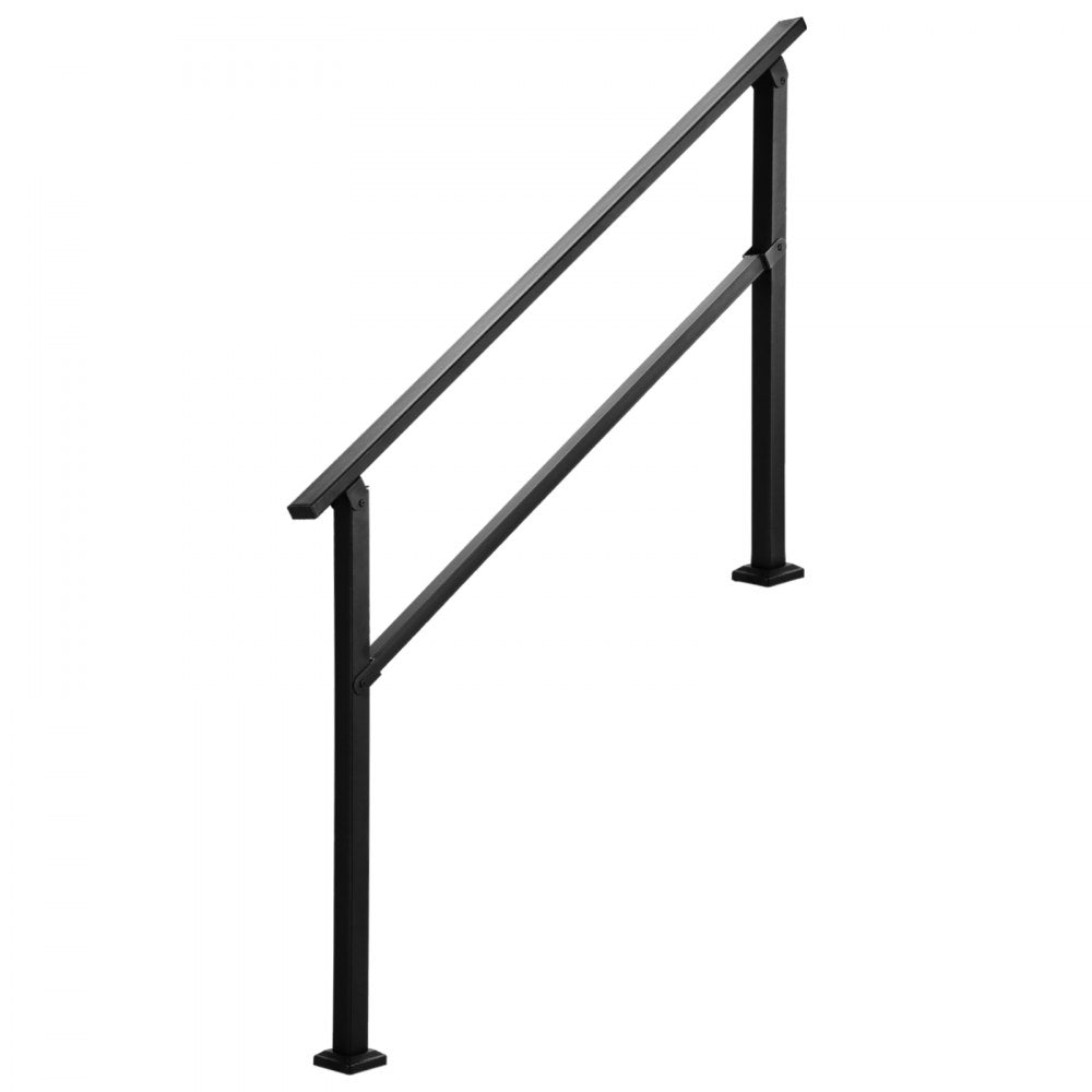 VEVOR Outdoor Handrails for Steps, 4-5 Step Stair Rail Kit, Black Square Tube with Horizontal Bar, Carbon Steel Support Rails for Seniors, Concrete & Deck Stairs, Easy Installation
