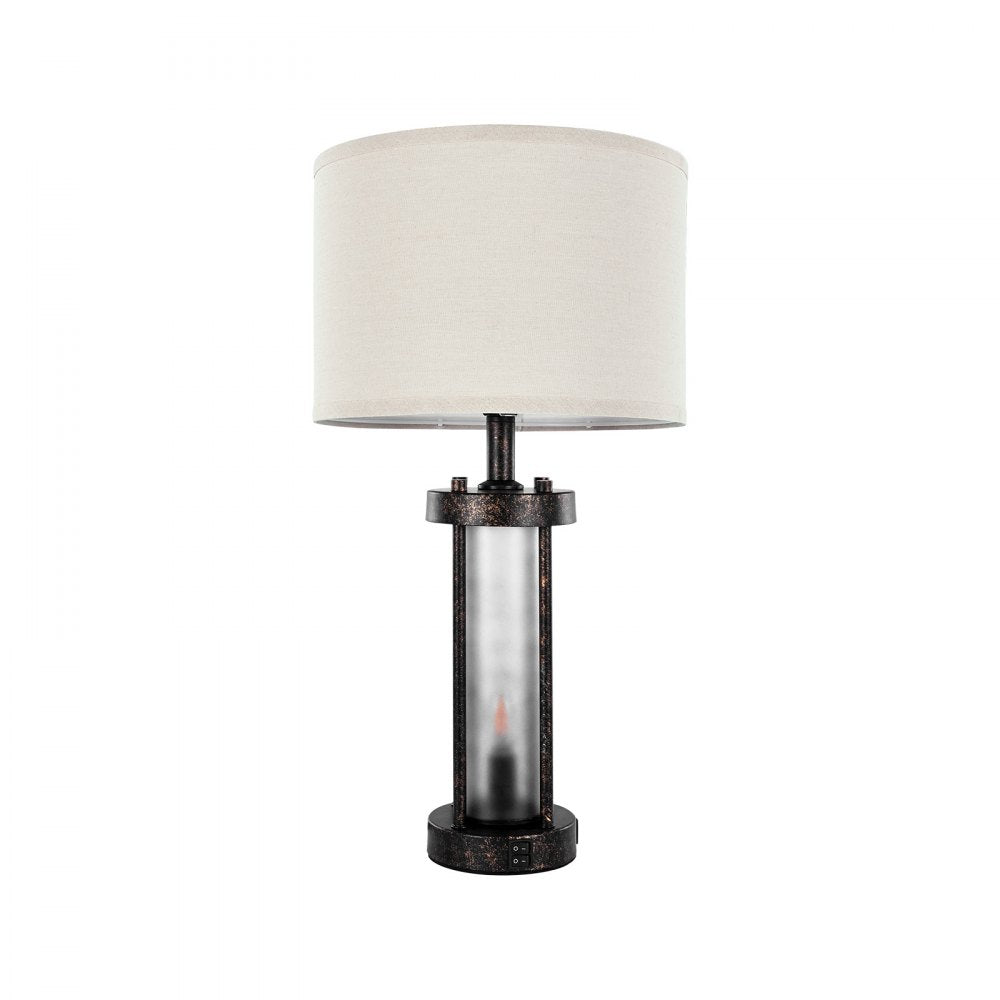 VEVOR Table Lamps Set of 2, Dimmable Farmhouse Bedside Nightstand Lamps, Vintage Lamp with LED Bulb and Linen Shades, Bedside Lamp with USB C+A Ports & AC Outlet, for Living Room, Bedroom & Office