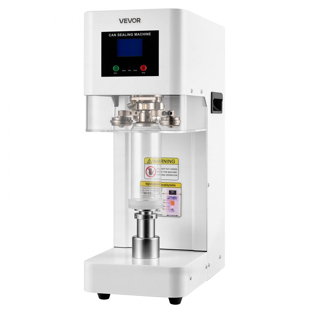 VEVOR Can Sealer Machine, Automatic Commercial Soda Can Sealing Machine for 2.17 in (55 mm) Aluminum and Plastic Cans, Height Adjustable, Steel Housing Beverage Drink Seamer, for Coffee Shop, White