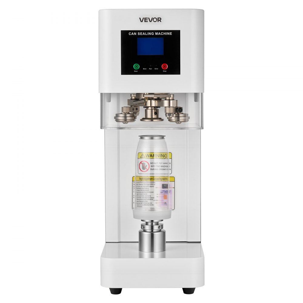 VEVOR Can Sealer Machine, Automatic Commercial Soda Can Sealing Machine for 2.17 in (55 mm) Aluminum and Plastic Cans, Height Adjustable, Steel Housing Beverage Drink Seamer, for Coffee Shop, White