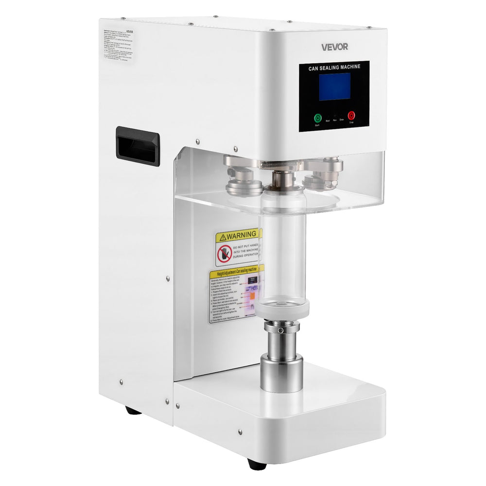 VEVOR Can Sealer Machine, Automatic Commercial Soda Can Sealing Machine for 2.17 in (55 mm) Aluminum and Plastic Cans, Height Adjustable, Steel Housing Beverage Drink Seamer, for Coffee Shop, White