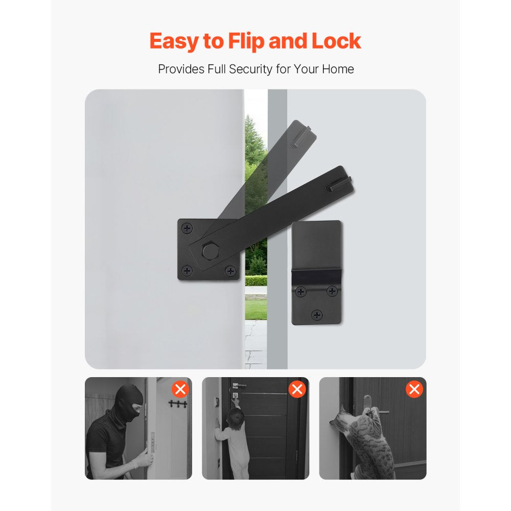 VEVOR Flip Gate Latch, Metal Heavy Duty Gate Latches, Flip Latch Hardware with High Hardness, 360° Rotating Latches, Matte Powder Coating Finish, Ideal for Fence, Garage, Pool, Garden, Black