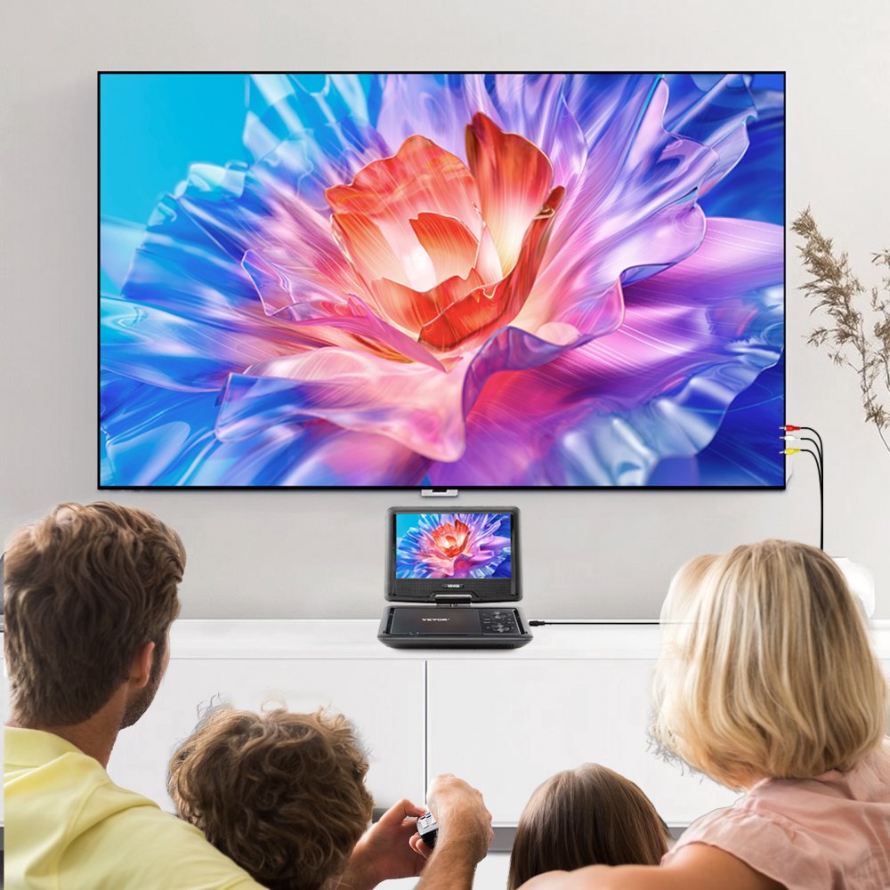 VEVOR Portable DVD Player, 10.1 inch HD Swivel Display Screen, 4 Hours Built-in Rechargeable Battery, Dual Speakers, Support Sync TV/USB/SD Card/CD/DVD, Car Charger, AC Power Adapter, Remote Control
