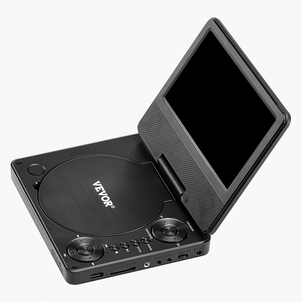 VEVOR Portable DVD Player, 7 inch HD Swivel Display Screen, 4 Hours Built-in Rechargeable Battery, Dual Speakers, Support Sync TV/USB/SD Card/CD/DVD, Car Charger, AC Power Adapter, Remote Control