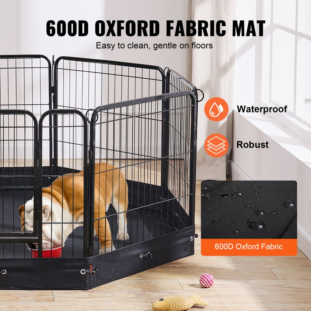 VEVOR Dog Playpen, 8 Pcs 24 x 24 in Panels Foldable Metal Pet Exercise Pen, Dog Fence Indoor and Outdoor Pen with Door, Storage Bag and Bottom Pad, Pet Playpen for Dogs, Cats and Other Small Animals