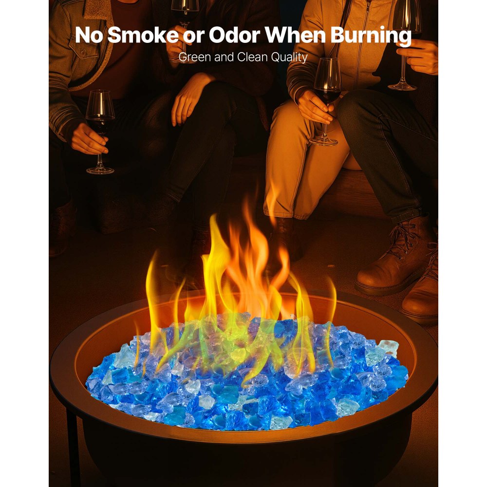VEVOR Fire Glass, 10 LBS / 4.5 KG Fireplace Rocks, 3/4-Inch / 19.05 mm Reflective Firepit Glass Rock, High Luster Stone Landscaping for Fire Pit Table, Aqua Blue + Caribbean Blue + Aqua Green