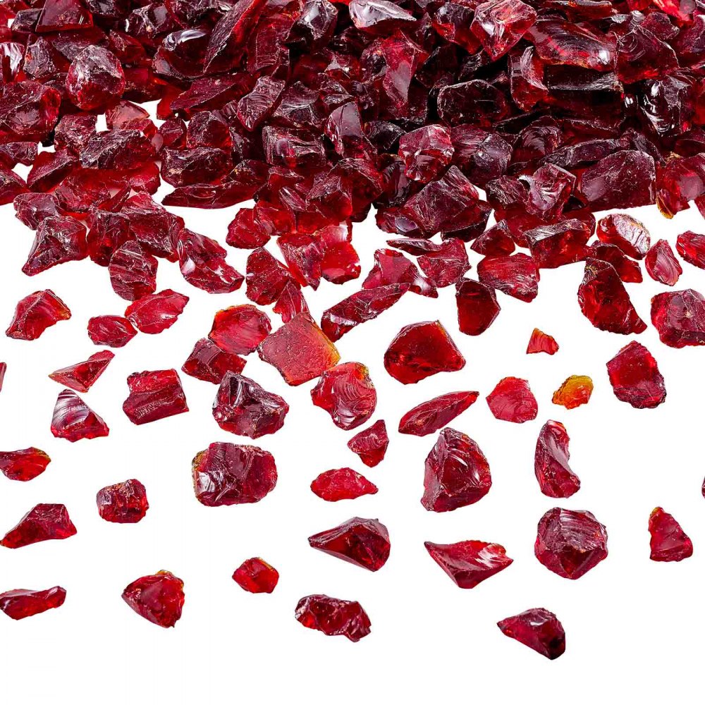VEVOR Fire Glass, 10 LBS / 4.5 KG Smokeless & High-Temperature Resistant Fireplace Rocks, 3/4-Inch / 19.05 mm Reflective Firepit Glass Rock, High Luster Stone Landscaping for Fire Pit Table, Red