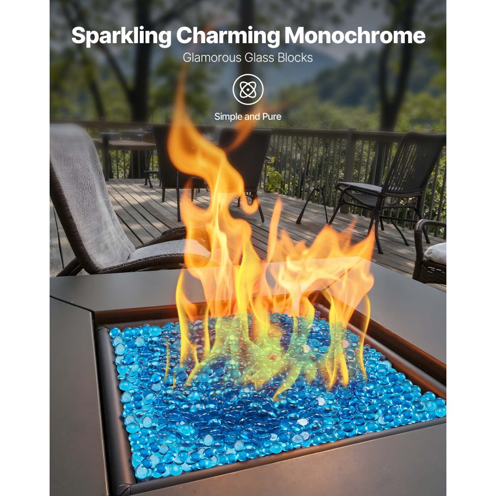 VEVOR Fire Glass, 20 lbs / 9.0 kg High-Temperature Resistant Fireplace Rocks, 3/4-Inch / 19.05 mm Reflective Firepit Glass Beads, High Luster Stone Landscaping for Fire Pit Table, Caribbean Blue