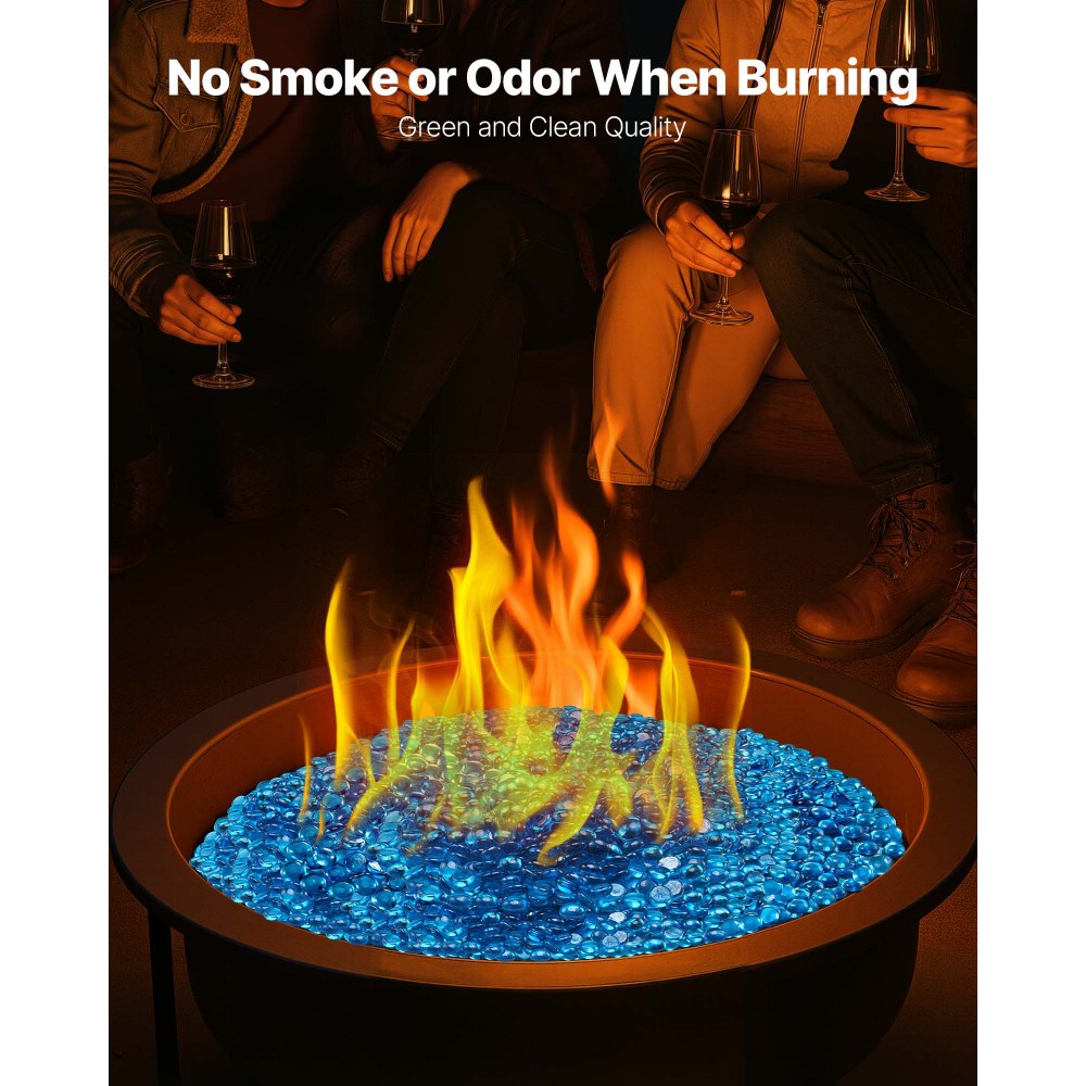 VEVOR Fire Glass, 10 lbs / 4.5 kg High-Temperature Resistant Fireplace Rocks, 3/4-Inch / 19.05 mm Reflective Firepit Glass Beads, High Luster Stone Landscaping for Fire Pit Table, Caribbean Blue