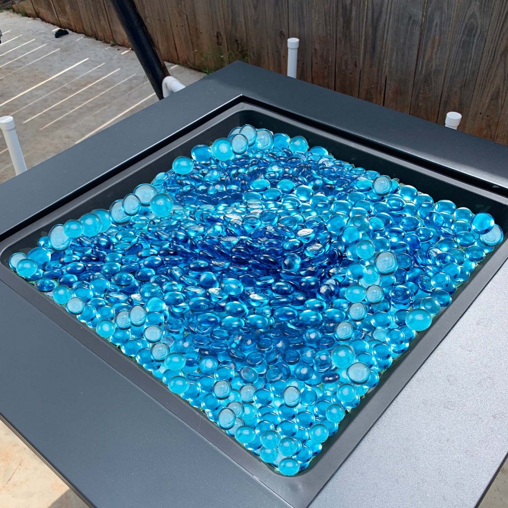 VEVOR Fire Glass, 10 lbs / 4.5 kg High-Temperature Resistant Fireplace Rocks, 3/4-Inch / 19.05 mm Reflective Firepit Glass Beads, High Luster Stone Landscaping for Fire Pit Table, Caribbean Blue