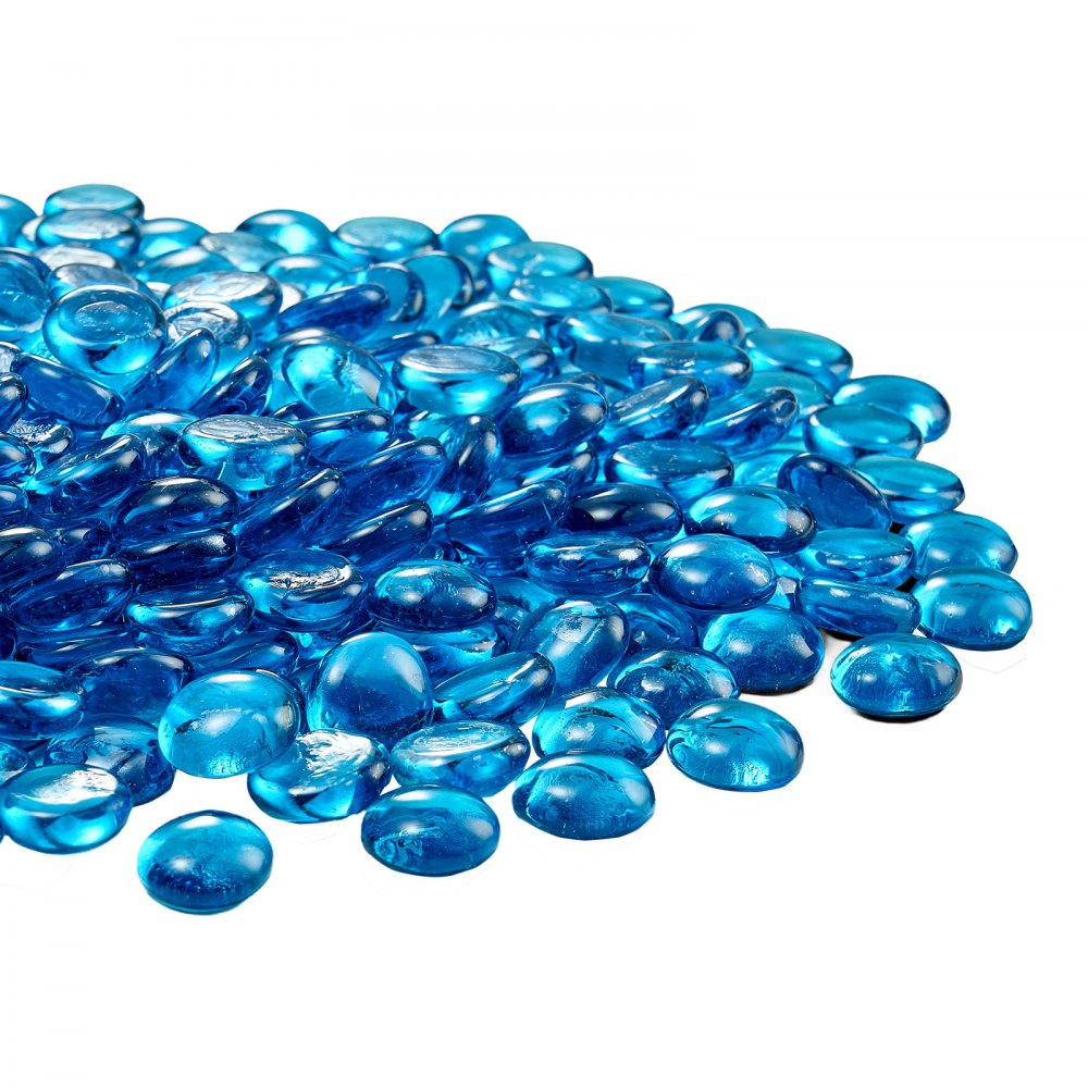 VEVOR Fire Glass, 10 lbs / 4.5 kg High-Temperature Resistant Fireplace Rocks, 3/4-Inch / 19.05 mm Reflective Firepit Glass Beads, High Luster Stone Landscaping for Fire Pit Table, Caribbean Blue