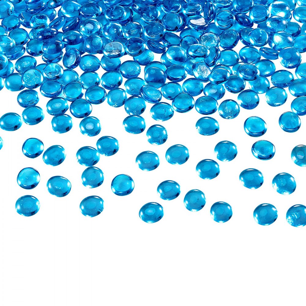 VEVOR Fire Glass, 10 lbs / 4.5 kg High-Temperature Resistant Fireplace Rocks, 3/4-Inch / 19.05 mm Reflective Firepit Glass Beads, High Luster Stone Landscaping for Fire Pit Table, Caribbean Blue