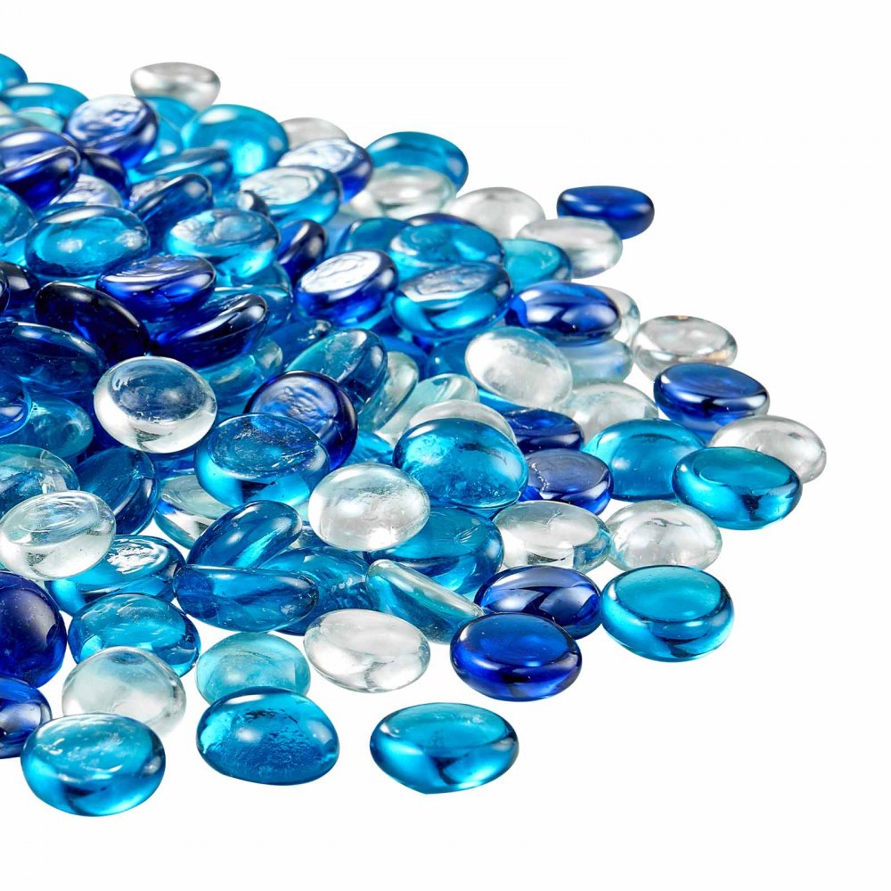 VEVOR Fire Glass, 10LBS / 4.5KG Smokeless & Fireplace Rocks, 3/4-Inch / 19.05 mm Reflective Firepit Glass Beads, High Luster Stone Landscaping for Fire Pit Table, Cobalt Blue + Caribbean Blue + Clear
