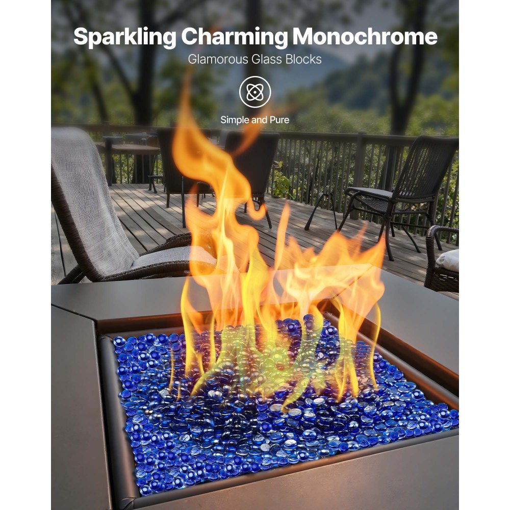 VEVOR Fire Glass, 20LBS / 9KG High-Temperature Resistant Fireplace Rocks, 3/4-Inch / 19.05 mm Reflective & Smokeless Firepit Glass Beads, High Luster Stone Landscaping for Fire Pit Table, Cobalt Blue