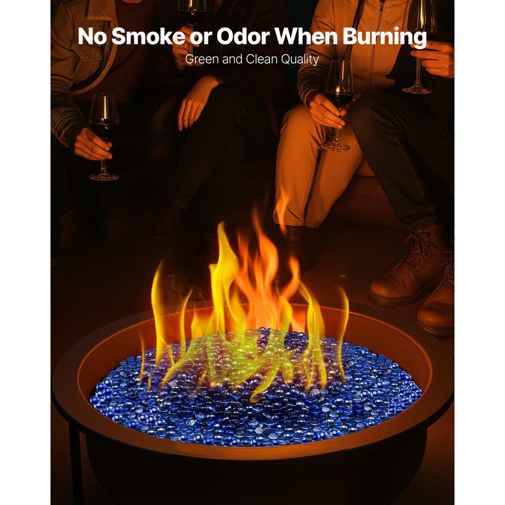 VEVOR Fire Glass, 20LBS / 9KG High-Temperature Resistant Fireplace Rocks, 3/4-Inch / 19.05 mm Reflective & Smokeless Firepit Glass Beads, High Luster Stone Landscaping for Fire Pit Table, Cobalt Blue