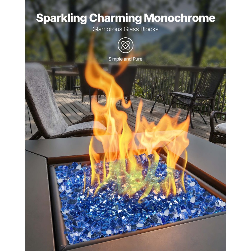 VEVOR Fire Glass, 10LBS / 4.5KG High-Temperature Resistant Fireplace Rocks, 1/4-Inch / 6.35 mm Reflective & Smokeless Firepit Glass Rock, High Luster Stone Landscaping for Fire Pit Table, Cobalt Blue