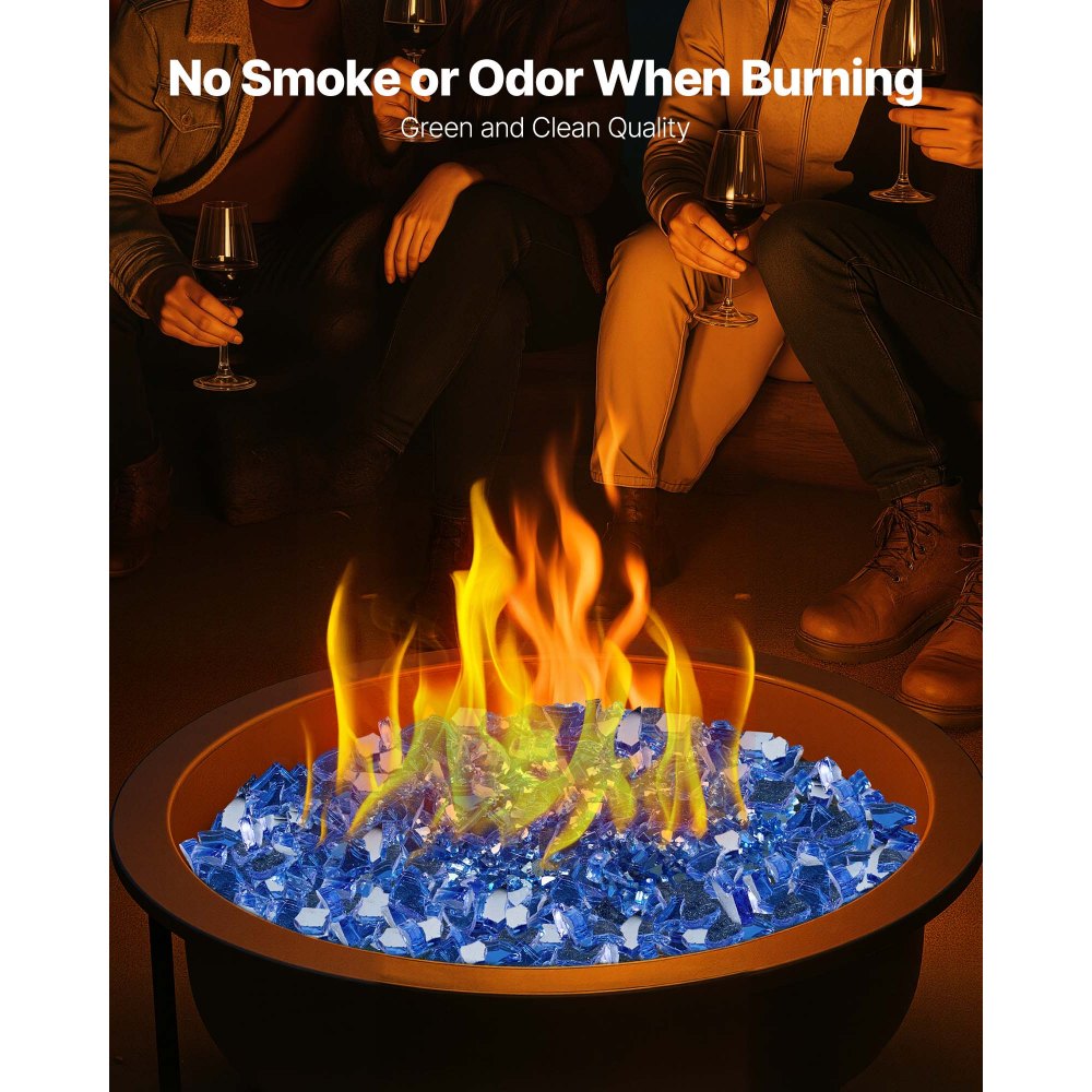 VEVOR Fire Glass, 10LBS / 4.5KG High-Temperature Resistant Fireplace Rocks, 1/4-Inch / 6.35 mm Reflective & Smokeless Firepit Glass Rock, High Luster Stone Landscaping for Fire Pit Table, Cobalt Blue