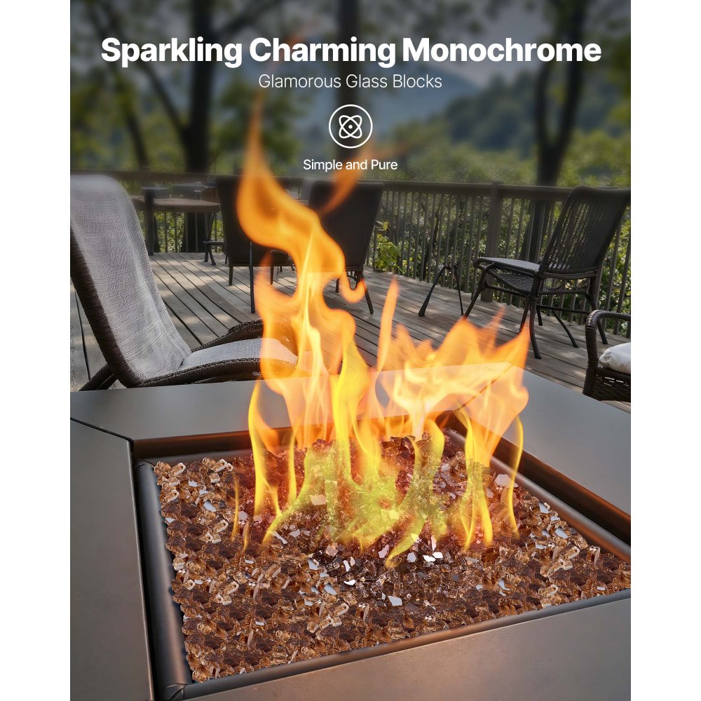 VEVOR Fire Glass, 10 LBS / 4.5 KG High-Temperature Resistant Fireplace Rocks, 1/4-Inch / 6.35 mm Reflective & Smokeless Firepit Glass Rock, High Luster Stone Landscaping for Fire Pit Table, Copper
