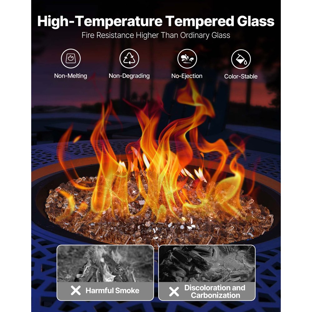 VEVOR Fire Glass, 10 LBS / 4.5 KG High-Temperature Resistant Fireplace Rocks, 1/4-Inch / 6.35 mm Reflective & Smokeless Firepit Glass Rock, High Luster Stone Landscaping for Fire Pit Table, Copper