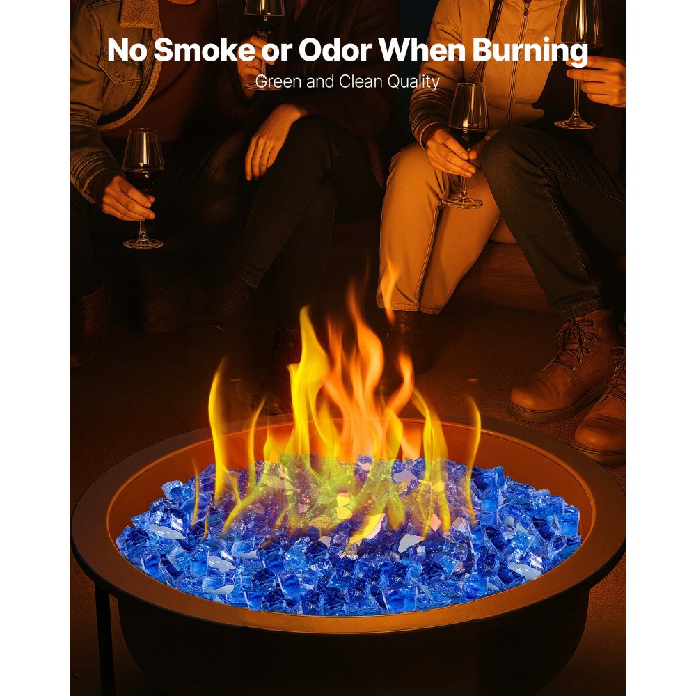 VEVOR Fire Glass, 35LBS / 15.88KG High-Temperature Resistant Fireplace Rocks, 1/2-Inch / 12.7mm Reflective & Smokeless Firepit Glass Rock, High Luster Stone Landscaping for Fire Pit Table, Cobalt Blue