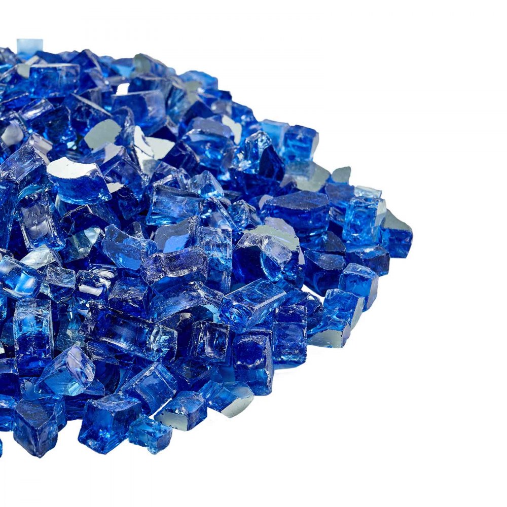 VEVOR Fire Glass, 35LBS / 15.88KG High-Temperature Resistant Fireplace Rocks, 1/2-Inch / 12.7mm Reflective & Smokeless Firepit Glass Rock, High Luster Stone Landscaping for Fire Pit Table, Cobalt Blue