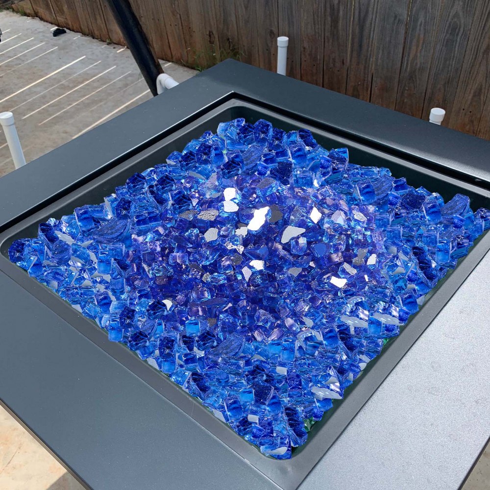 VEVOR Fire Glass, 10LBS / 4.5KG High-Temperature Resistant Fireplace Rocks, 1/2-Inch / 12.7 mm Reflective & Smokeless Firepit Glass Rock, High Luster Stone Landscaping for Fire Pit Table, Cobalt Blue