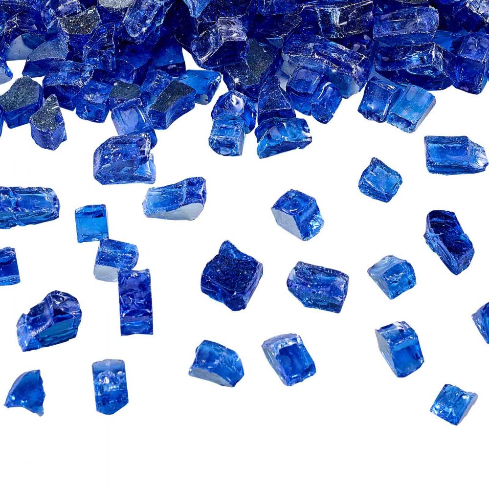 VEVOR Fire Glass, 10LBS / 4.5KG High-Temperature Resistant Fireplace Rocks, 1/2-Inch / 12.7 mm Reflective & Smokeless Firepit Glass Rock, High Luster Stone Landscaping for Fire Pit Table, Cobalt Blue