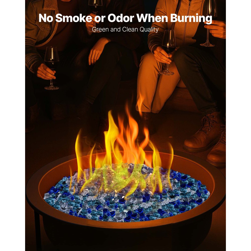 VEVOR Fire Glass, 10 LBS / 4.5 KG Fireplace Rocks, 1/2-Inch / 12.7 mm Reflective Firepit Glass Rock, High Luster & Smokeless Stone Landscaping for Fire Pit Table, Cobalt Blue + Aqua Blue + Clear