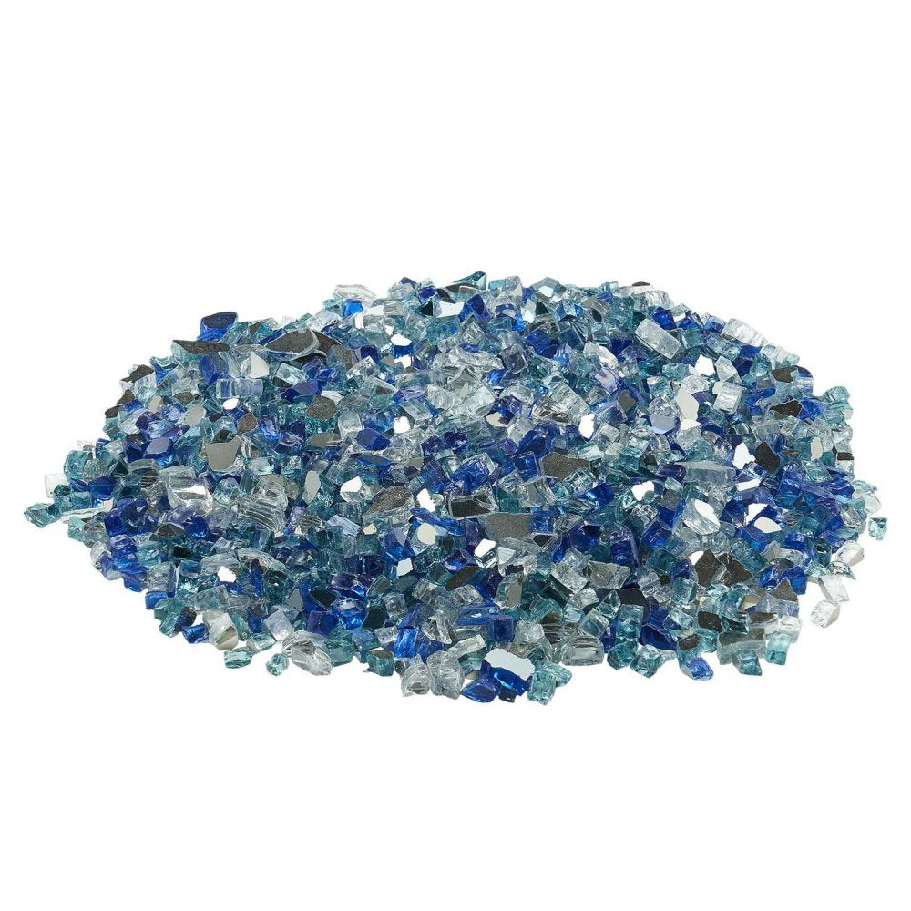 VEVOR Fire Glass, 10 LBS / 4.5 KG Fireplace Rocks, 1/2-Inch / 12.7 mm Reflective Firepit Glass Rock, High Luster & Smokeless Stone Landscaping for Fire Pit Table, Cobalt Blue + Aqua Blue + Clear