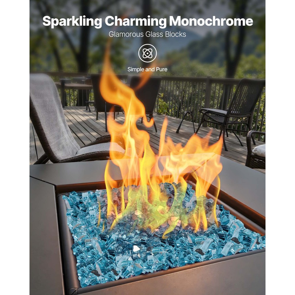 VEVOR Fire Glass, 20 LBS / 9 KG High-Temperature Resistant Fireplace Rocks, 1/2-Inch / 12.7 mm Reflective & Smokeless Firepit Glass Rock, High Luster Stone Landscaping for Fire Pit Table, Aqua Blue