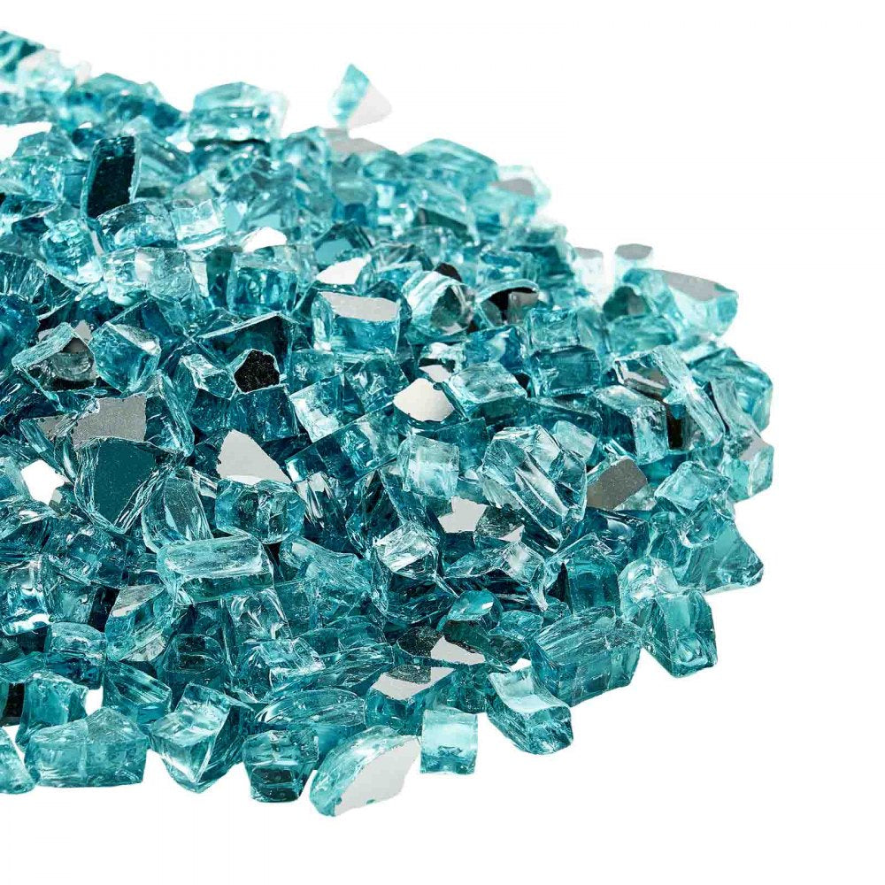 VEVOR Fire Glass, 20 LBS / 9 KG High-Temperature Resistant Fireplace Rocks, 1/2-Inch / 12.7 mm Reflective & Smokeless Firepit Glass Rock, High Luster Stone Landscaping for Fire Pit Table, Aqua Blue