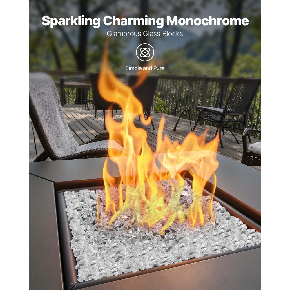 VEVOR Fire Glass, 10 LBS / 4.5 KG High-Temperature Resistant Fireplace Rocks, 1/2-Inch / 12.7 mm Reflective & Smokeless Firepit Glass Rock, High Luster Stone Landscaping for Fire Pit Table, Clear