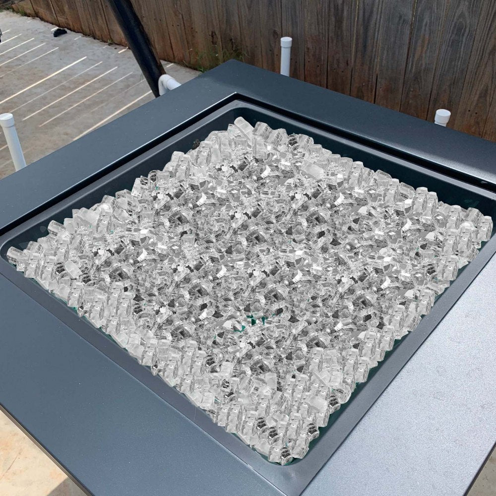 VEVOR Fire Glass, 10 LBS / 4.5 KG High-Temperature Resistant Fireplace Rocks, 1/2-Inch / 12.7 mm Reflective & Smokeless Firepit Glass Rock, High Luster Stone Landscaping for Fire Pit Table, Clear