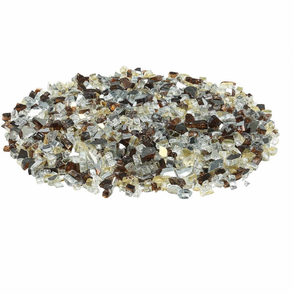 VEVOR Fire Glass, 10 LBS / 4.5 KG High-Temperature Resistant Fireplace Rocks, 1/2-Inch / 12.7 mm Reflective Firepit Glass Rock, High Luster Stone Landscaping for Fire Pit Table, Copper + Clear + Gold