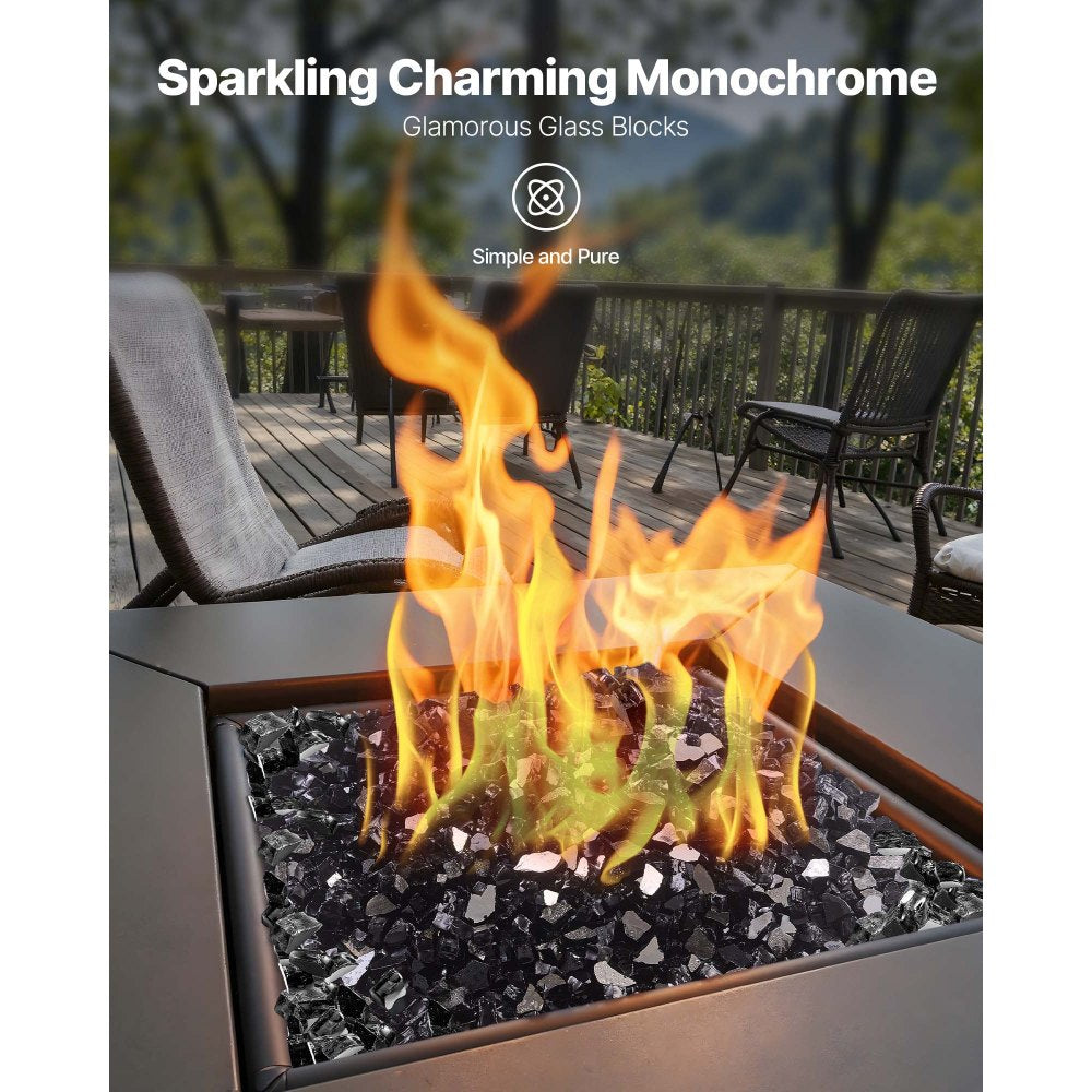 VEVOR Fire Glass, 10 LBS / 4.5 KG High-Temperature Resistant Fireplace Rocks, 1/2-Inch / 12.7 mm Reflective & Smokeless Firepit Glass Rock, High Luster Stone Landscaping for Fire Pit Table, Black
