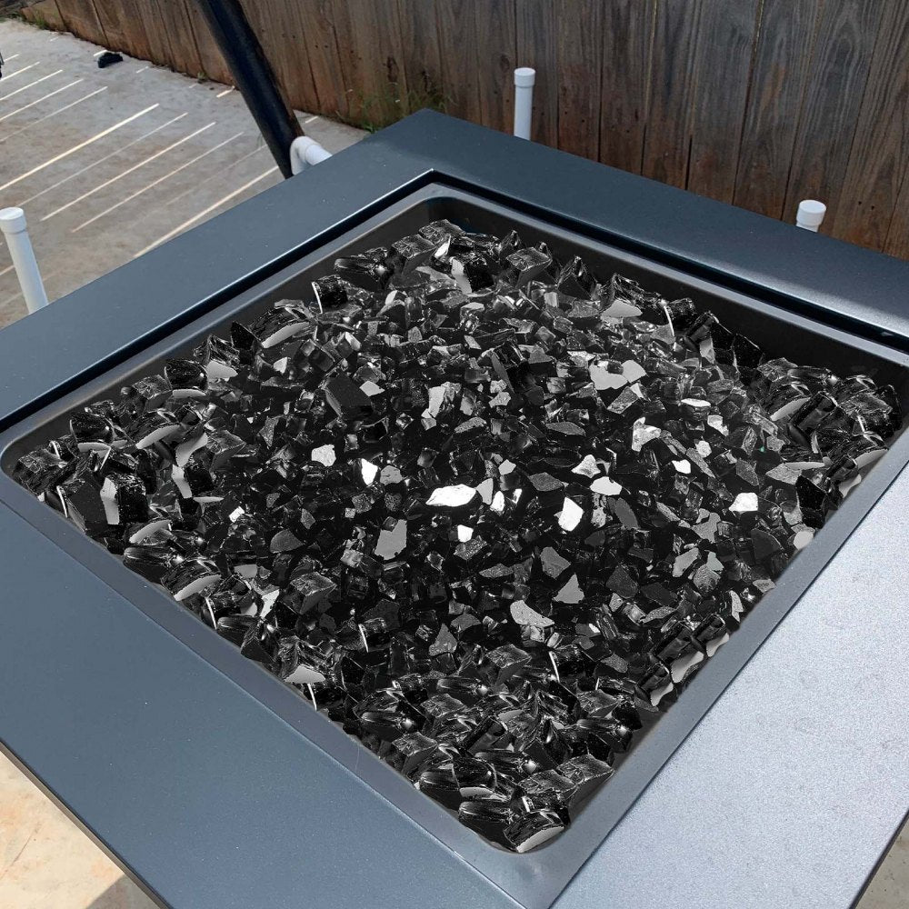 VEVOR Fire Glass, 10 LBS / 4.5 KG High-Temperature Resistant Fireplace Rocks, 1/2-Inch / 12.7 mm Reflective & Smokeless Firepit Glass Rock, High Luster Stone Landscaping for Fire Pit Table, Black