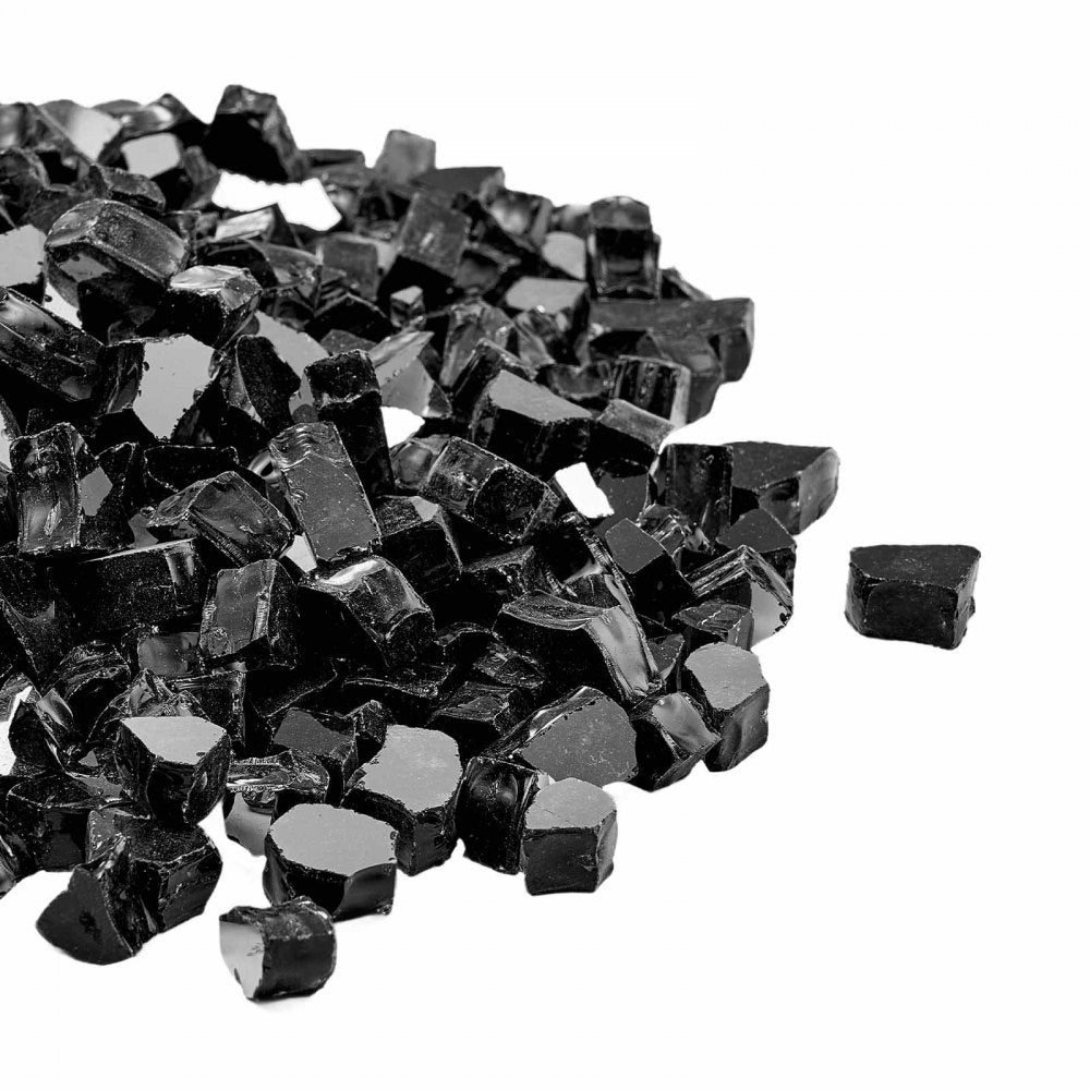 VEVOR Fire Glass, 10 LBS / 4.5 KG High-Temperature Resistant Fireplace Rocks, 1/2-Inch / 12.7 mm Reflective & Smokeless Firepit Glass Rock, High Luster Stone Landscaping for Fire Pit Table, Black