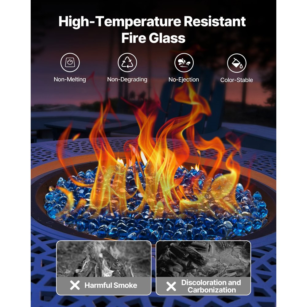 VEVOR Fire Glass, 10LBS / 4.5KG High-Temperature Resistant Fireplace Rocks, 1 Inch / 25.4 mm Reflective Firepit Glass Diamond Beads, High Luster Stone Landscaping for Fire Pit Table, Caribbean Blue