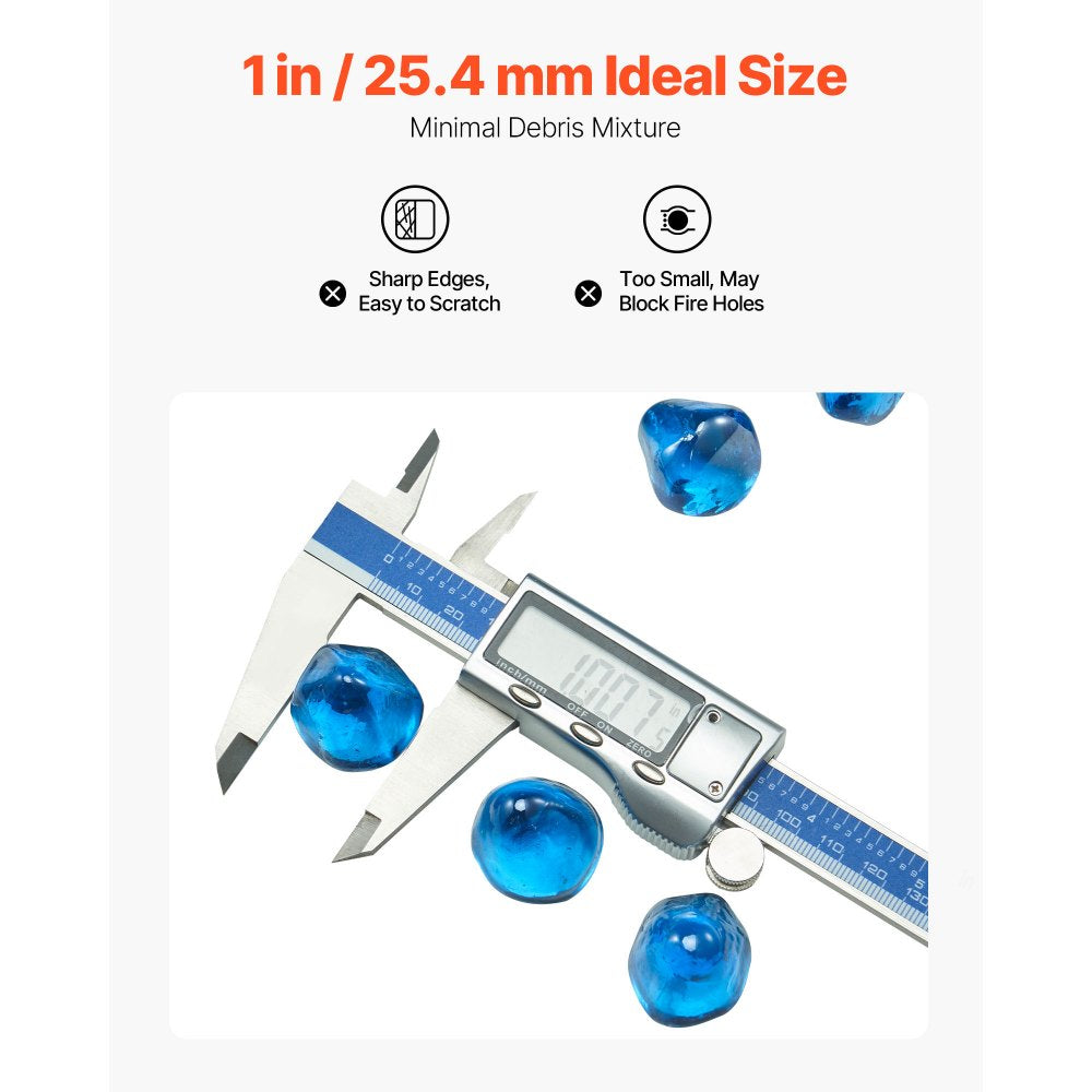 VEVOR Fire Glass, 10LBS / 4.5KG High-Temperature Resistant Fireplace Rocks, 1 Inch / 25.4 mm Reflective Firepit Glass Diamond Beads, High Luster Stone Landscaping for Fire Pit Table, Caribbean Blue