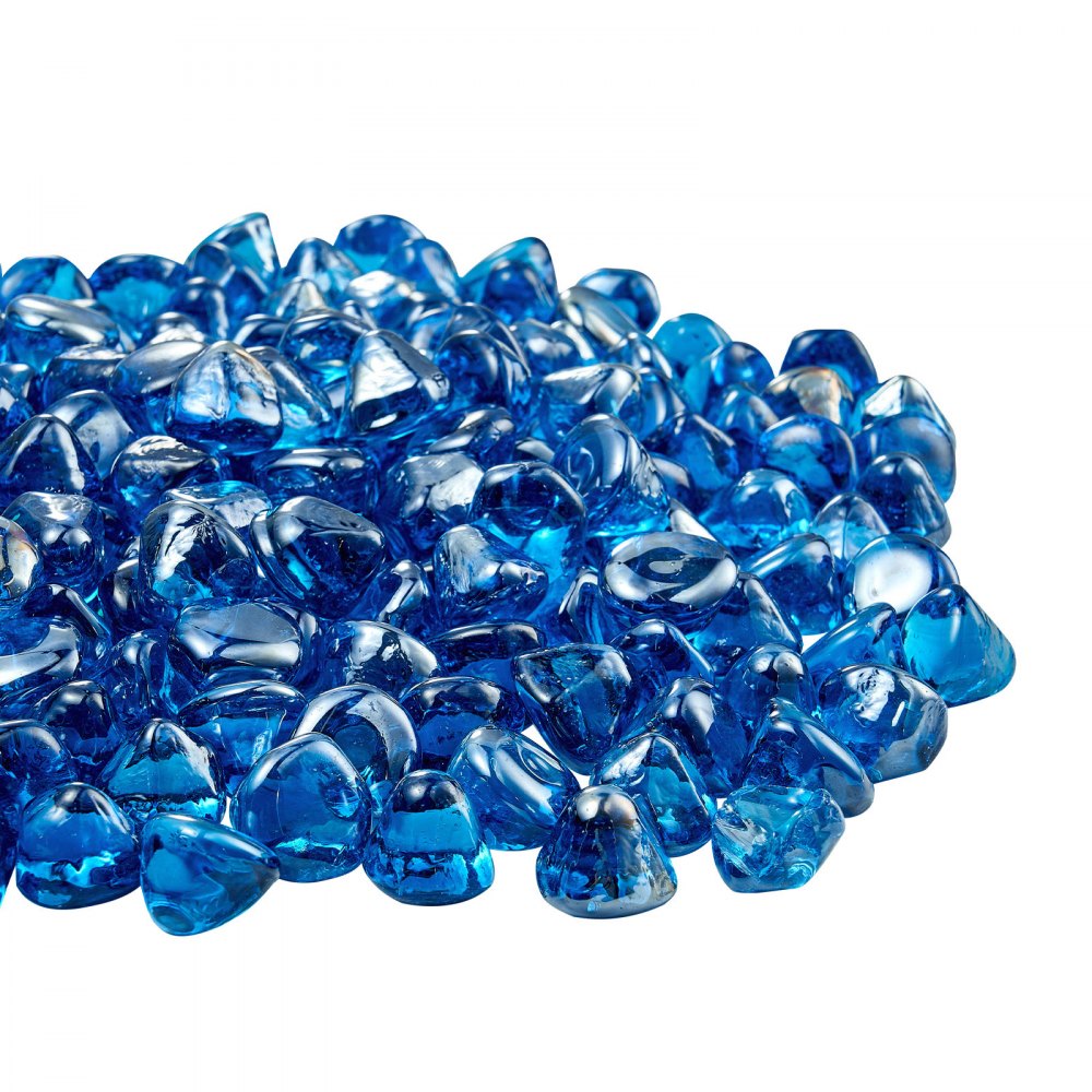 VEVOR Fire Glass, 10LBS / 4.5KG High-Temperature Resistant Fireplace Rocks, 1 Inch / 25.4 mm Reflective Firepit Glass Diamond Beads, High Luster Stone Landscaping for Fire Pit Table, Caribbean Blue