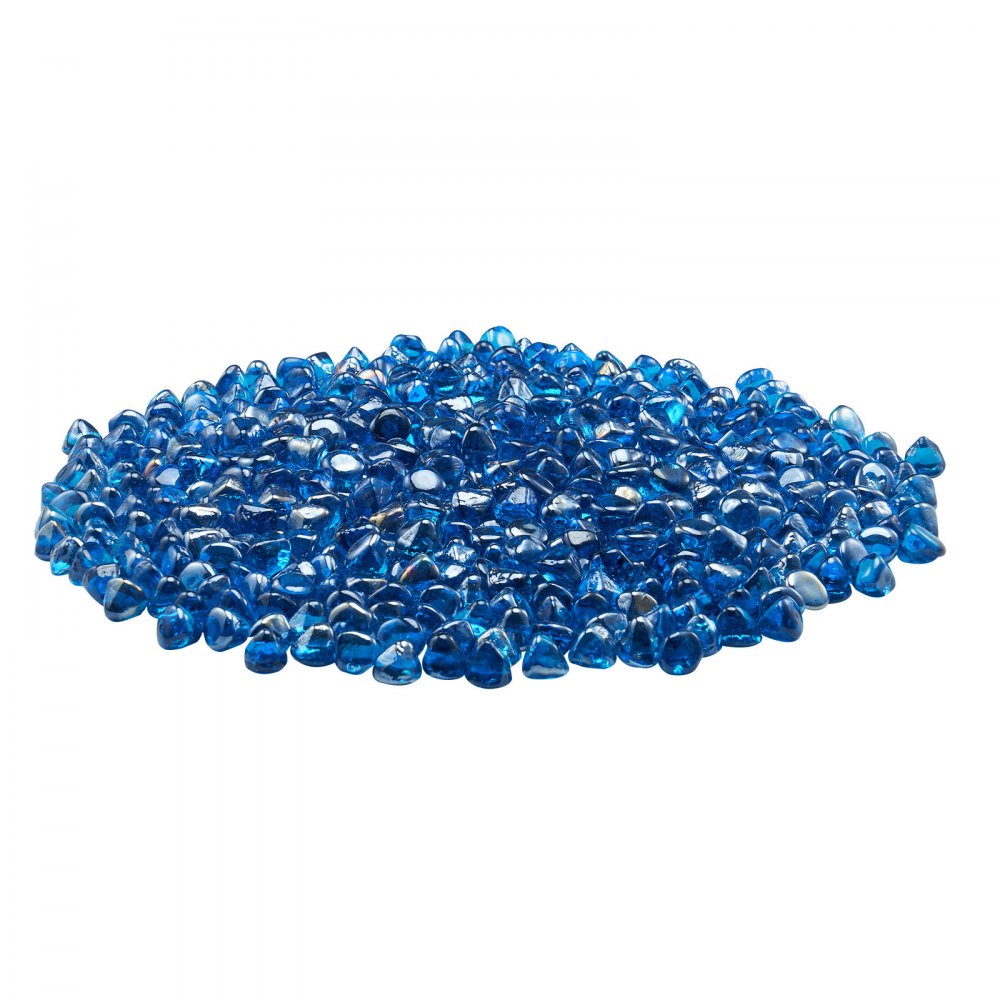 VEVOR Fire Glass, 10LBS / 4.5KG High-Temperature Resistant Fireplace Rocks, 1 Inch / 25.4 mm Reflective Firepit Glass Diamond Beads, High Luster Stone Landscaping for Fire Pit Table, Caribbean Blue