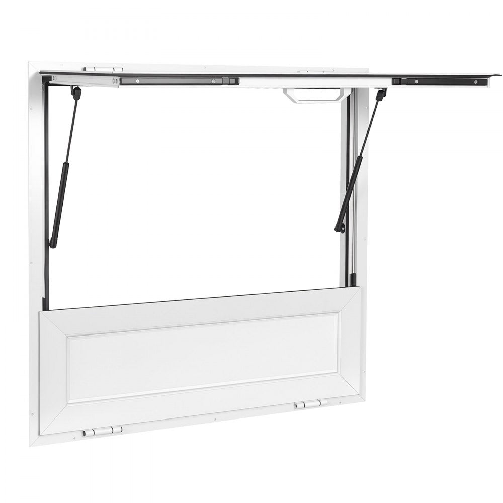 VEVOR Concession Window Folding Shelf 36x36in Aluminum Alloy Service Window, for Food Truck, Up to 85 Degrees, with Awning Door and Drag Hook, Rainwater Resistant