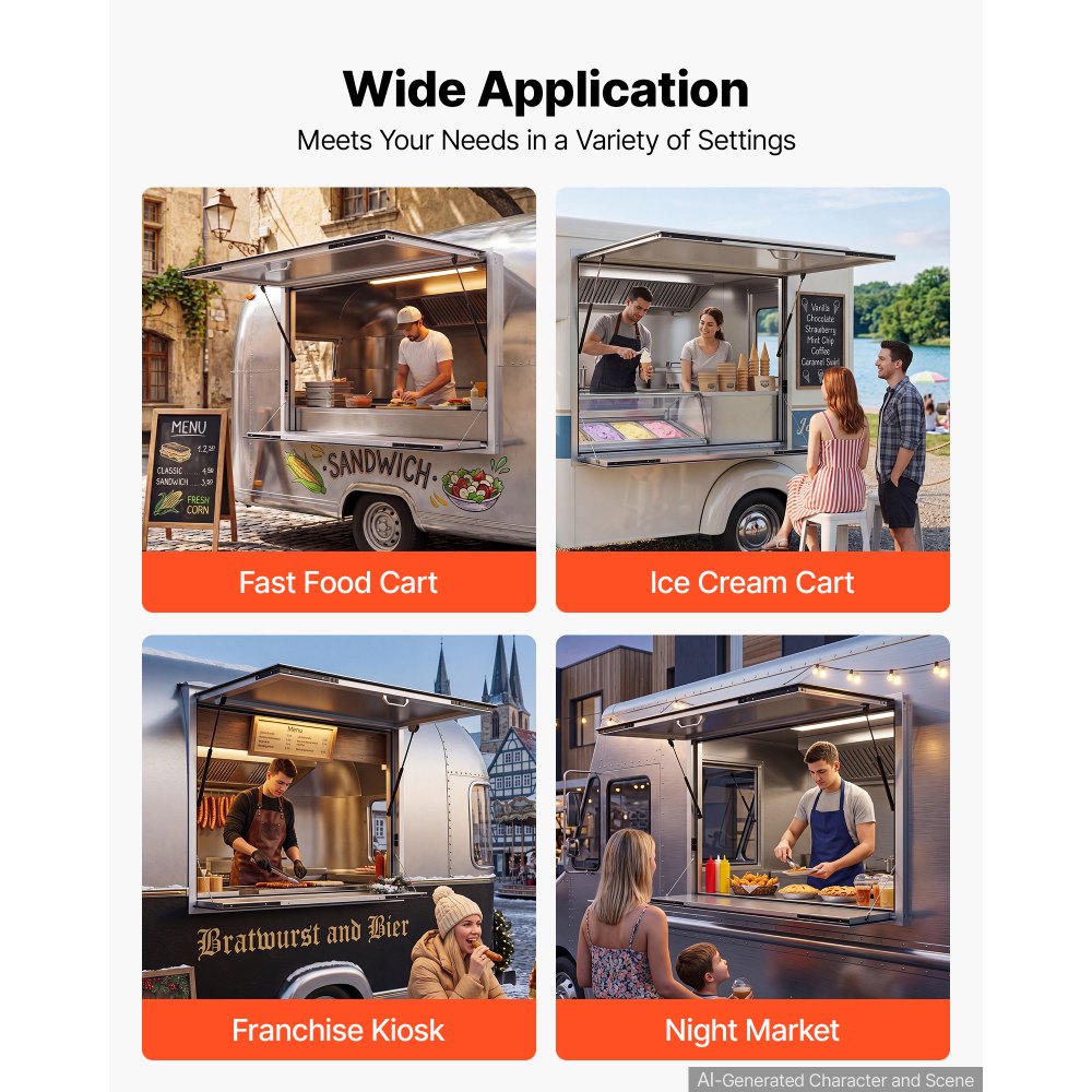 VEVOR Concession Window Folding Shelf 48x36in Aluminum Alloy Service Window, for Food Truck, Up to 85 Degrees, with Awning Door and Drag Hook, Rainwater Resistant