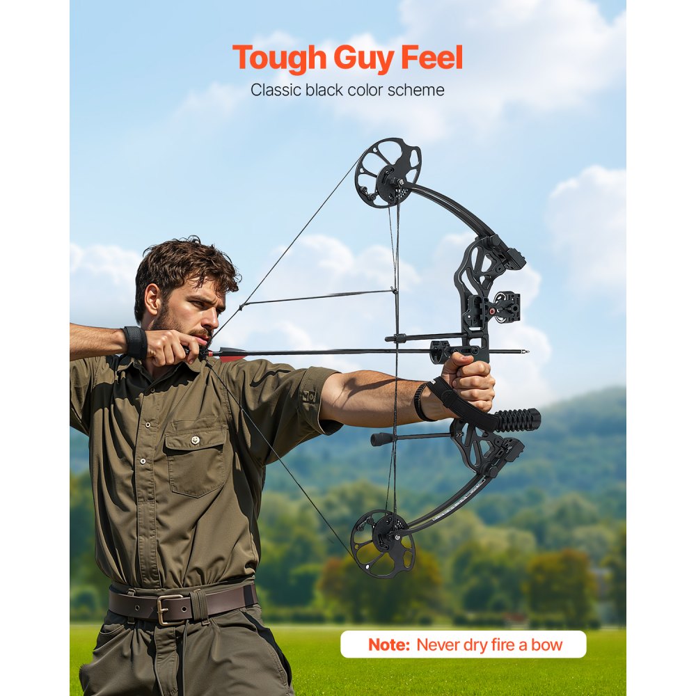 VEVOR Compound Bow Archery, Adjustable 19-30 in Draw Length Compound Bow Package for Beginner, 19-70 Lbs Draw Weight Archery Bows and Arrow Set, Right Hand Kit with Hunting Equipment, 320 fps, Black