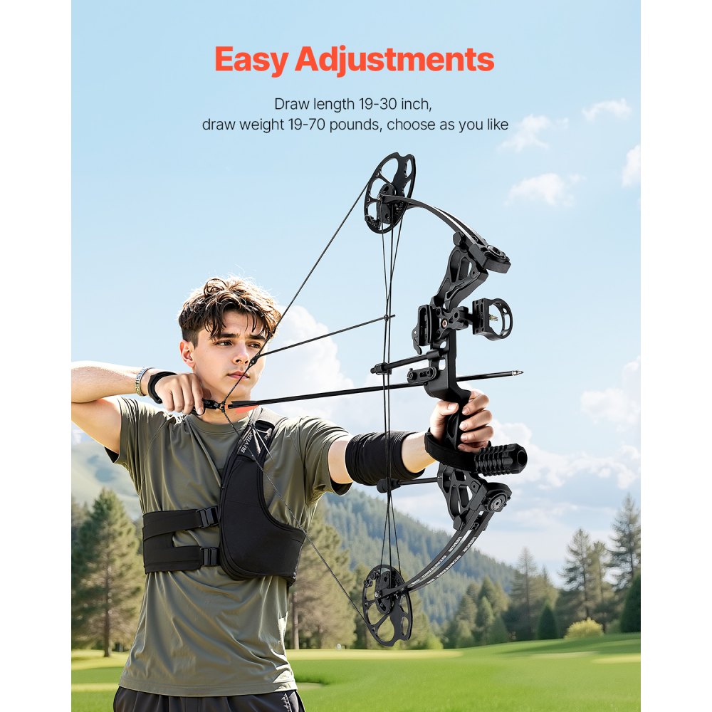 VEVOR Compound Bow Archery, Adjustable 19-30 in Draw Length Compound Bow Package for Beginner, 19-70 Lbs Draw Weight Archery Bows and Arrow Set, Right Hand Kit with Hunting Equipment, 320 fps, Black
