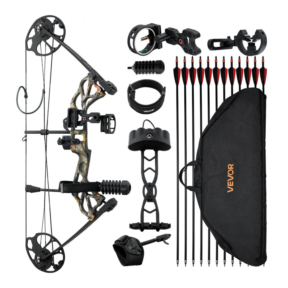 VEVOR Compound Bow Archery, Adjustable 19-30 in Draw Length Compound Bow Package for Beginner, 19-70 Lbs Draw Weight Archery Bows and Arrow Set, Right Hand Kit with Hunting Equipment, 320 fps